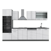 Vicco Cucina componibile Bianco lucido/antracite 300 cm con armadio alto, senza piano di lavoro