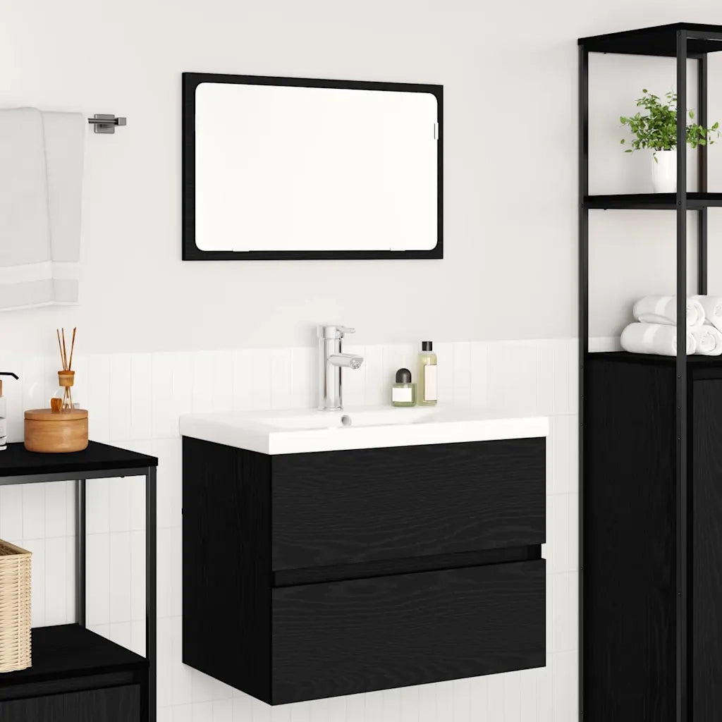 Set di mobili per il bagno 3 pcs Rovere Nero Legno multistrato
