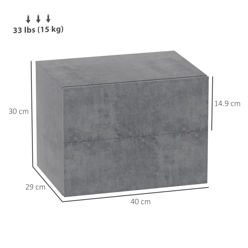 Set di 2 Comodini Sospesi con 2 Cassetti Moderni e Salvaspazio, 40x29x30 cm, Grigio Cemento