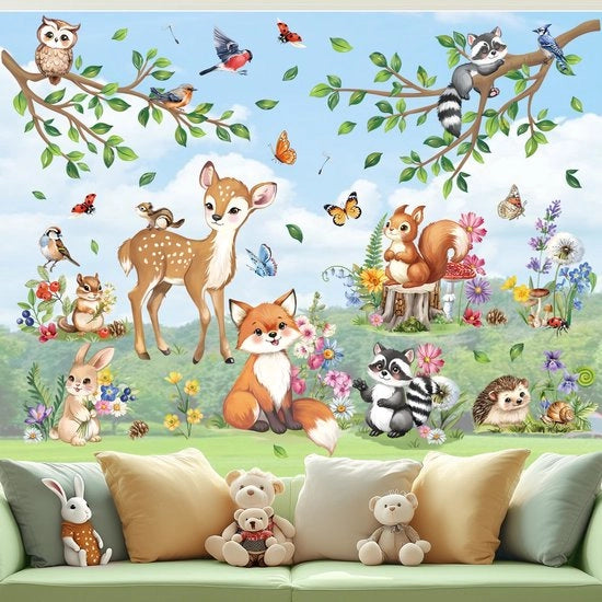Decalometro Sticker per Finestre Camera da Bambino Sticker per Finestre Animali da Bosco Sticker per Finestre Cervo Cinghiale Coniglio Scoiattolo Sticker per Finestre Foglie Sticker per Finestre Riciclabili Sticker per Vetro Decorazione per Finestre