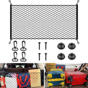 Retrone per bagaglio per auto, 140 x 100 cm, rete elastica per bagagliaio, auto, rete per bagagliaio, reti per bagaglio, adatto per tutti gli autoveicoli con 4 ganci, 4 anelli di sicurezza, 4 viti