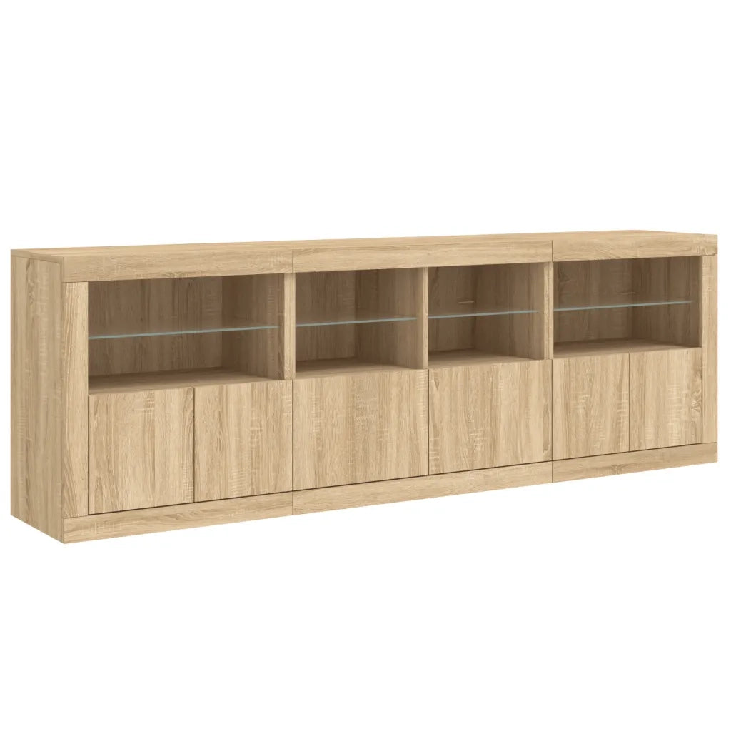 Credenza | Madia | Buffet da pranzo | Armadio da pranzo con Luci LED Rovere Sonoma 202x37x67 cm