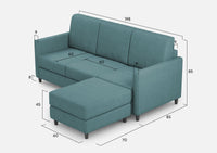 Divano 3 Posti con Pouf 198x155x85 cm Karay in Tessuto Petrolio