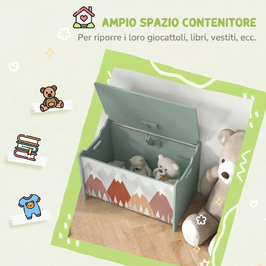 Cassa Portagiochi per Bambini ¨C zephmum ¨C Verde MDF 60x37x39