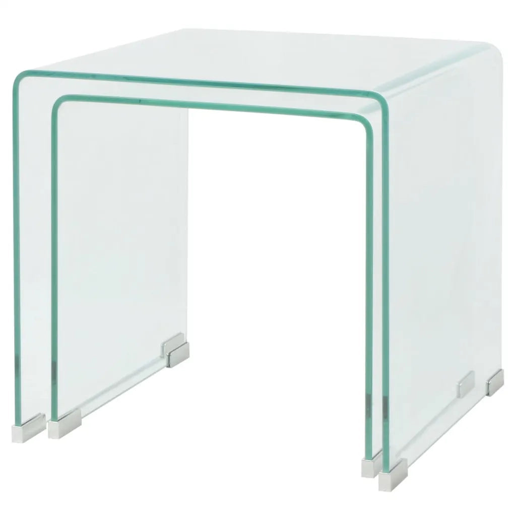 Set da 2 pz Tavolo ad Incastro a in Vetro Temprato Trasparente