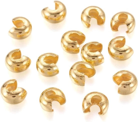 Coperchi a forma di mezzaluna per coprire i fermagli - Fermagli di copertura in ottone dorato - 100 pezzi - Per bracciali e collane - Creazione di gioielli - Coperture di nodi - Coperture di fermagli