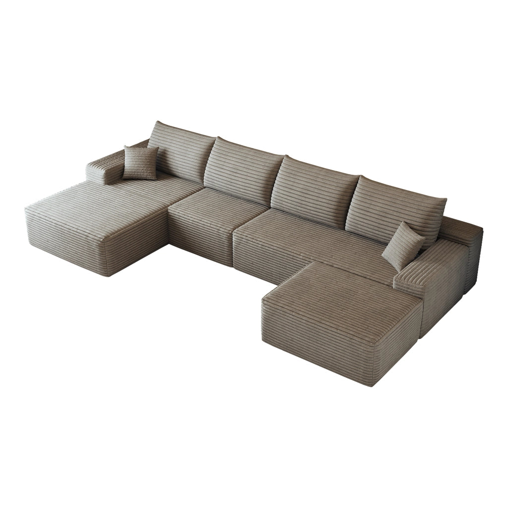 Divano angolare modulare con chaise longue e seduta profonda in tessuto - cammello 270×175×83 cm