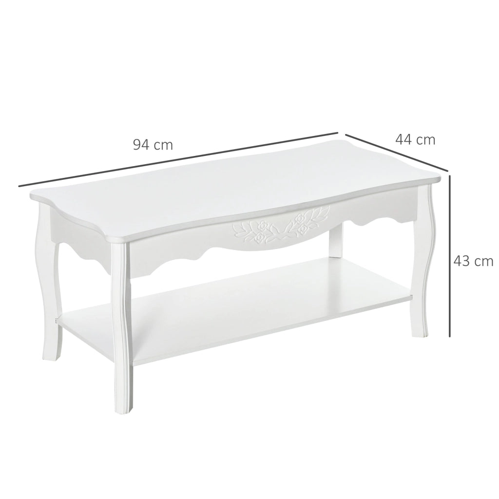 Tavolino da Caffè Basso in Legno Bianco 94x44x42 cm