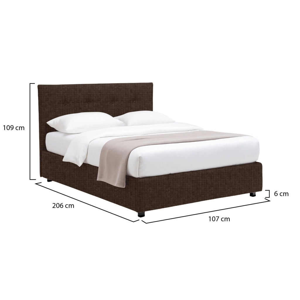 Fiumalbo, Letto Singolo Sfoderabile Made in Italy, Marrone