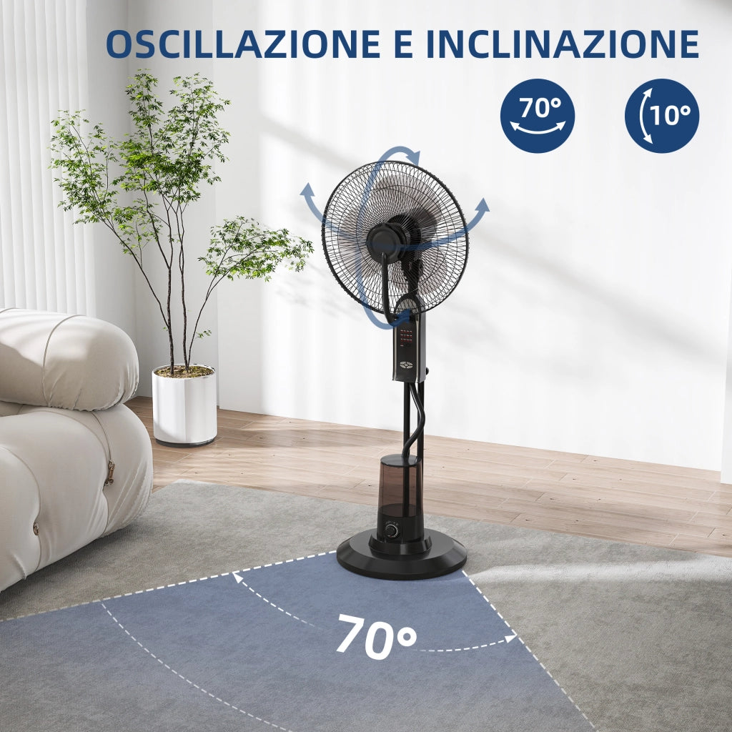 Ventilatore Nebulizzatore Regolabile 3 Velocit¨¤ e 3 Modalit¨¤, Oscillazione a 75¡ã, Telecomando, Nero