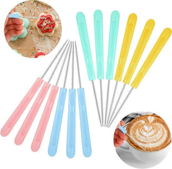 Set di Decorazione per Biscotti e Torta - 12 pezzi - Pennelli per Glassa e Aghi per Modellazione - Accessori per Cucina e Fai da Te - Stuzzicadenti in Pelle - 13,5 cm