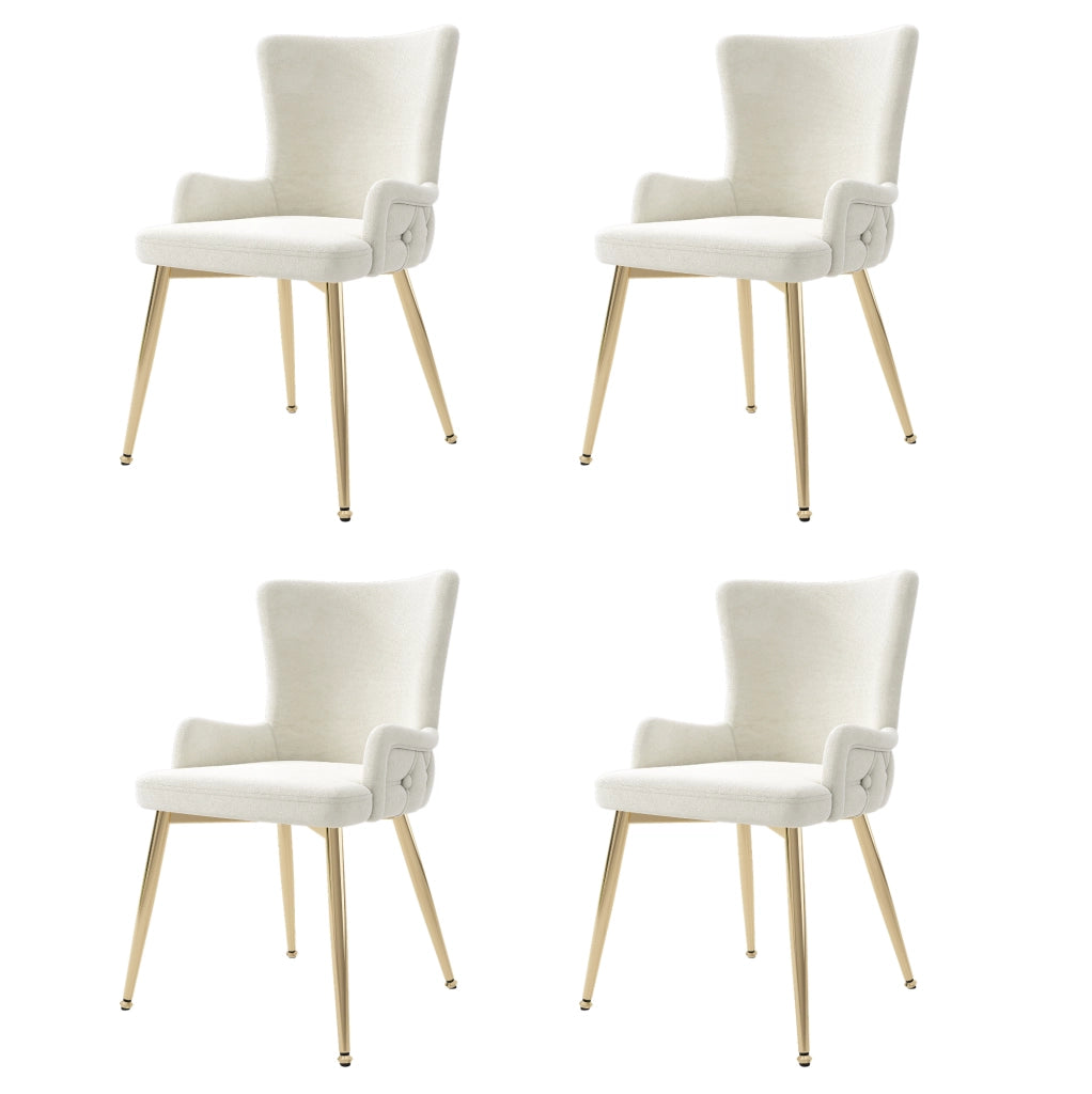 Set da 4 sedie da pranzo in velluto beige con gambe in metallo color oro