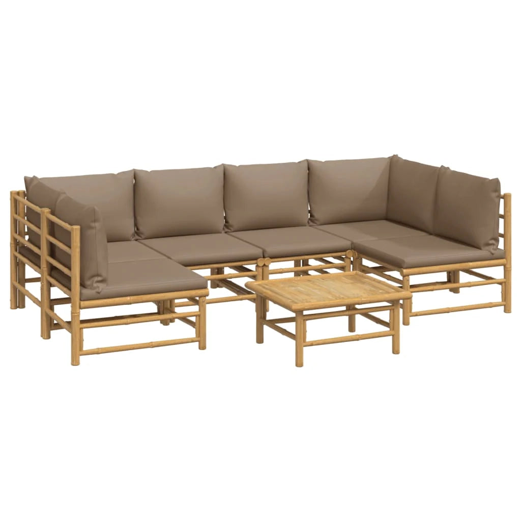 Set di mobili da giardino per esterni 7 pezzi con cuscini in bambù color tortora 02_0017334