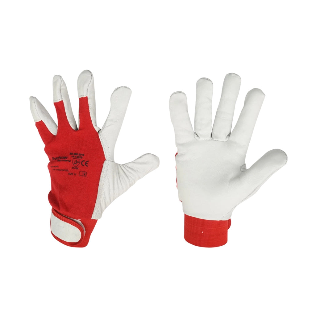 Guanti da lavoro in pelle di capra bianco-rosso n° 10