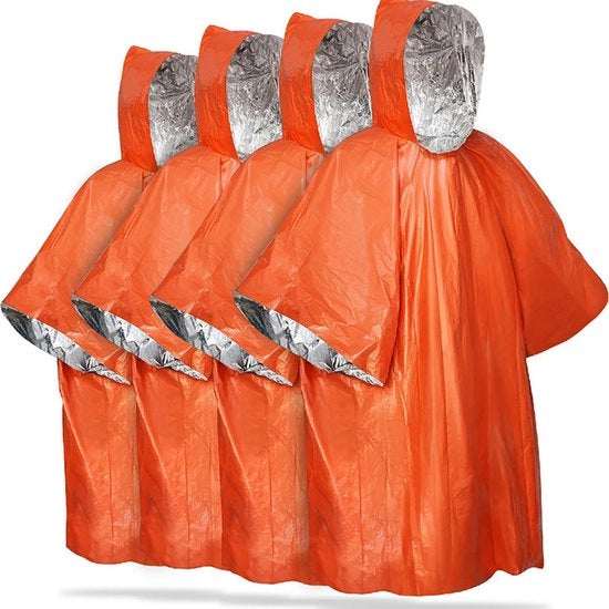 4 pezzi - Debito Acquatico di Emergenza - 125cm*100cm - Inversibile - con Cappuccio - Imbottito - Acquatico - Impermeabile al Vento - Portatile - Debito Termico di Emergenza - Debito di Salvataggio - Debito di Isolamento