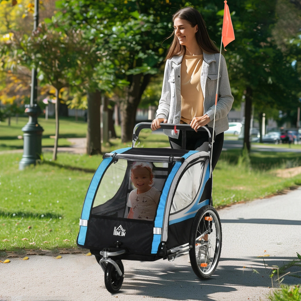 Rimorchio Bici Bambini 2 in 1 ¨C Zephmum ¨C Blu con Cintura e Tasche