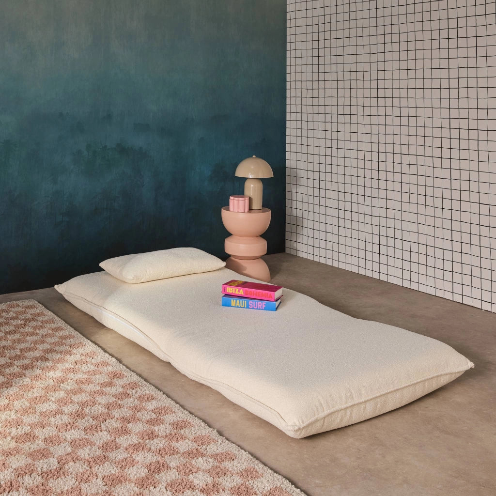 Poltrona letto trasformabile 1 posto bouclé testurizzato, bianco