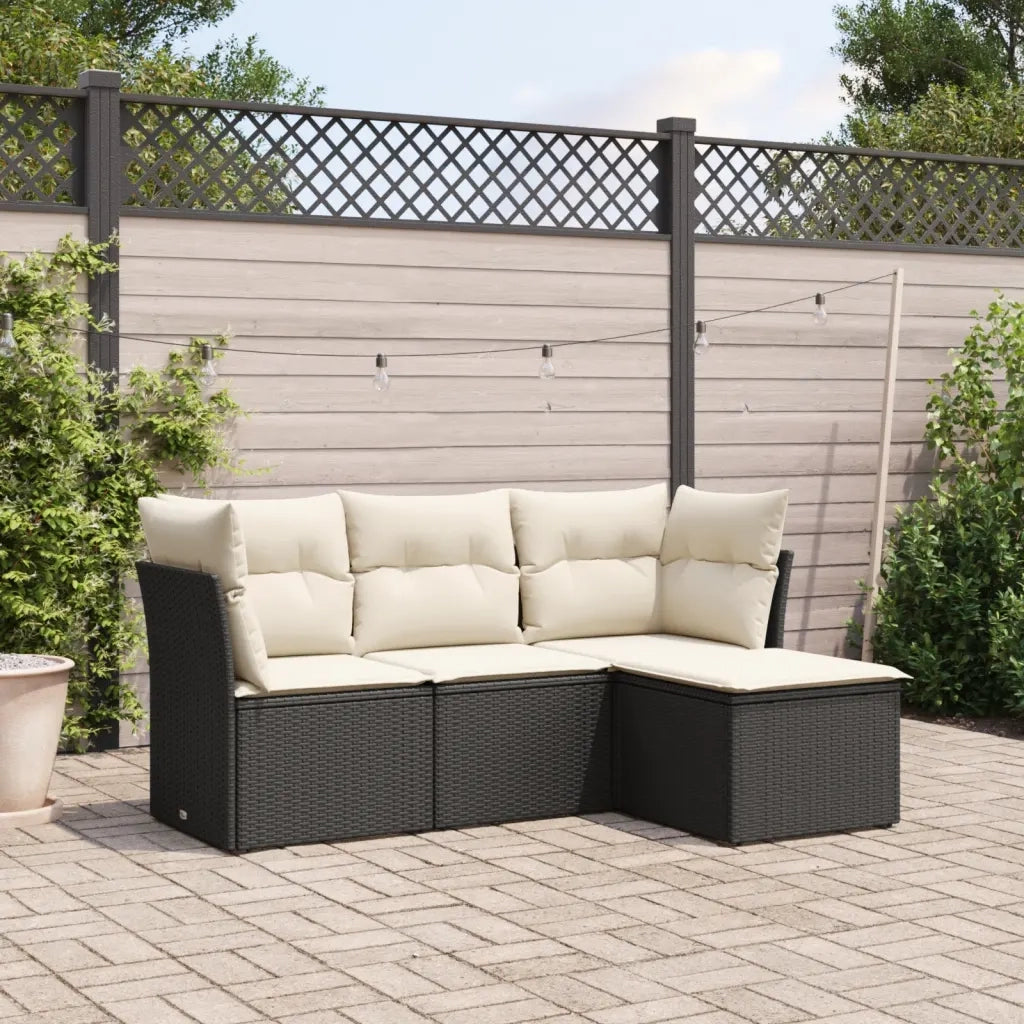 Set Divani da Giardino 4 pz | Set Salotto da Giardino con Cuscini Nero in Polyrattan