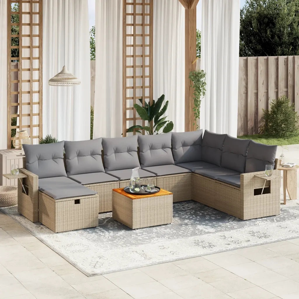 Set Divano da Giardino 9 pz con Cuscini Beige Misto Polyrattancod mxl 113751