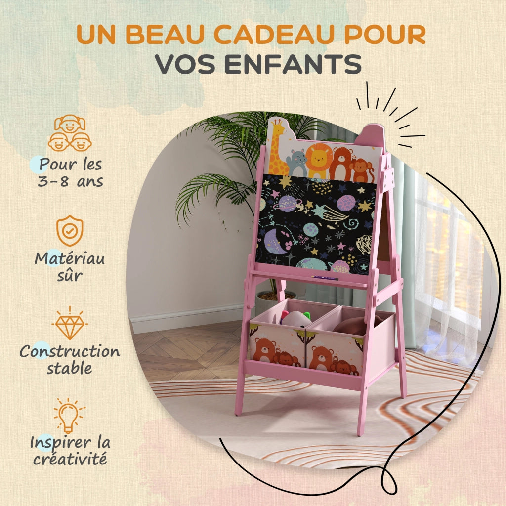 Cavalletto doppia faccia con contenitori per bambini 3-8 anni ¨C zephmum ¨C rosa 49x53.5x113 cm