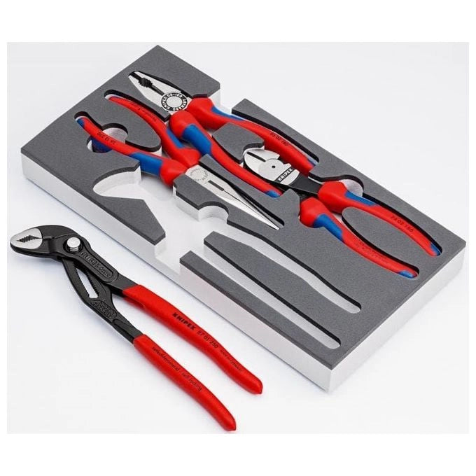 KNIPEX 00 20 01 V15 Assortimento di Pinze 4 Pezzi in Inserto in Schiuma Bicolore a Celle Chiuse Dimensioni 33,5x3,3x16,5 cm colore Nero