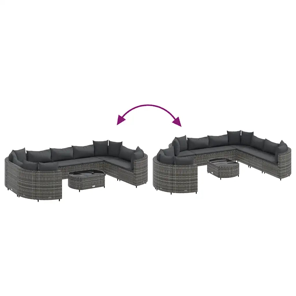 Set Divano da Giardino 10 pz con Cuscini Grigio in Polyrattan 3308410