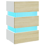 Comodino | Armadio da Notte | Mobiletto da notte con Luci LED Bianco e Sonoma 45x35x67cm in Multistrato