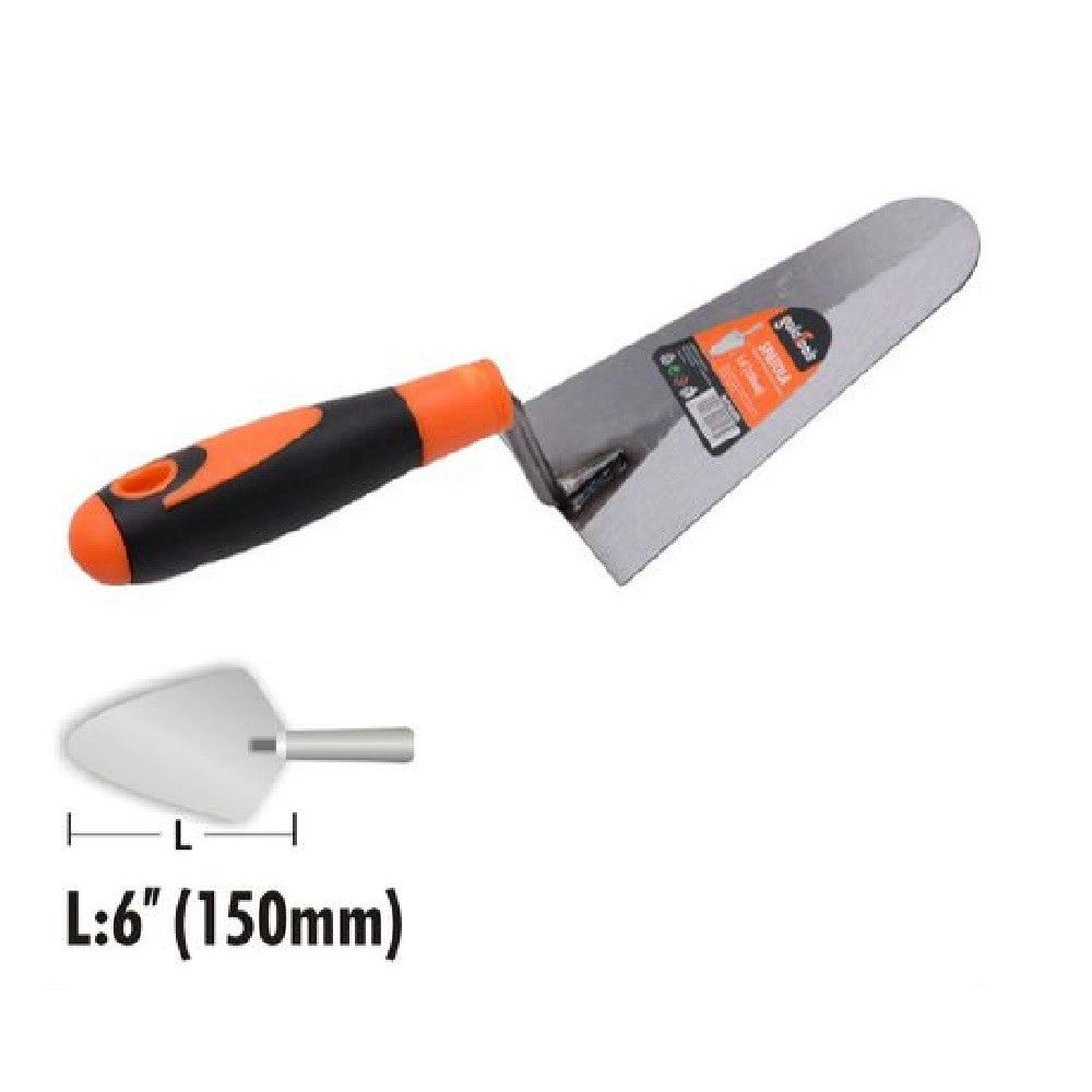Trade Shop - Cazzuola Acciaio 150mm 6" Manico Antiscivolo Spatola Semicerchio Muratore 90495 -