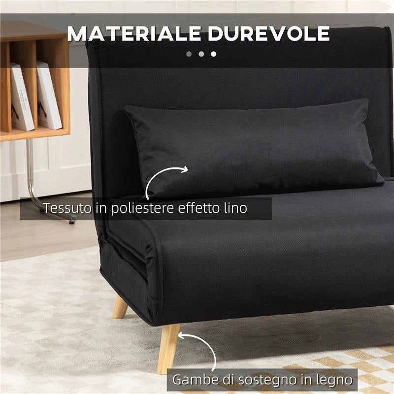 POLTRONA LETTO 3 IN 1 CON SCHIENALE RECLINABILE SU 6 POSIZIONI IN TESSUTO 94X78X80 CM NERO