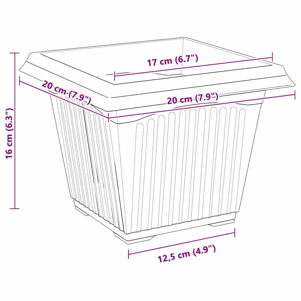 Vaso quadrato per fiori 6 pcs Rosso Mattone 20 x 20 x 16 cm