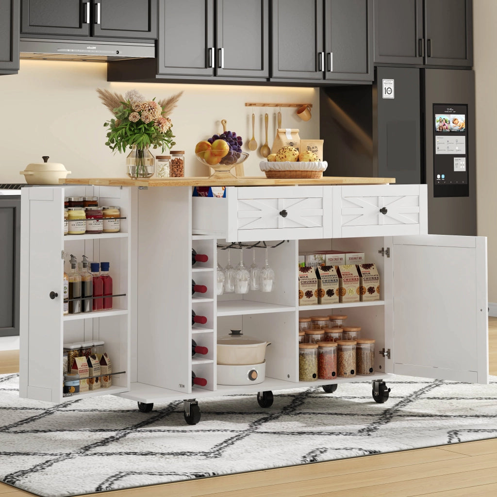 Isola Cucina con Piano Pieghevole e Ruote ¨C MINIMAL ¨C Bianco, 120x45x89 cm