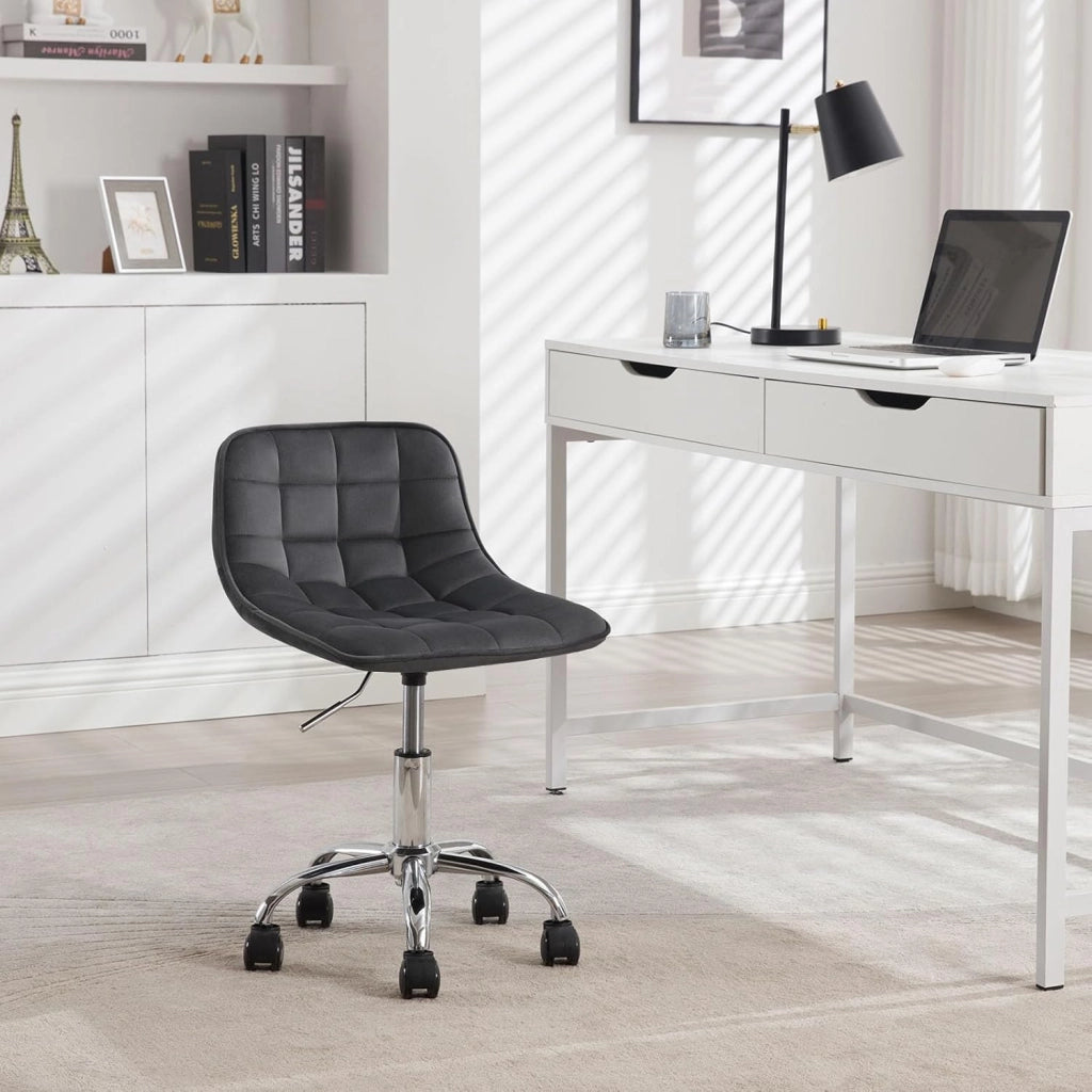 Sedia per Studio Infantile Girevole Senza Braccioli, Sedia da Scrivania per Bambini con Rotelle, Altezza Regolabile, Velluto, Grigio Scuro
