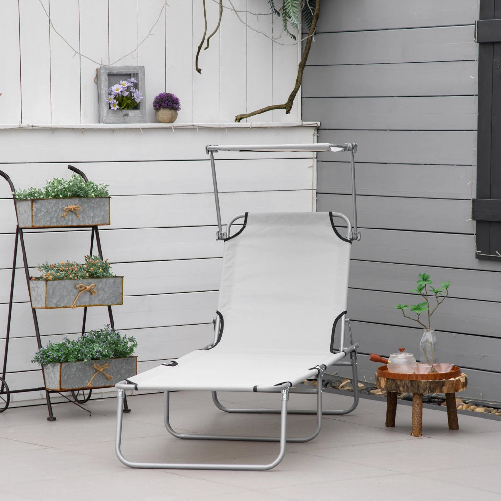 Poltrona di rilassamento pieghevole con parasole grigio multi-sito 187×58×36cm.