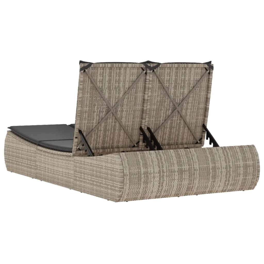 Lettino Prendisole | Sdraio da giardino | Lettino da sole Doppio con Cuscini Grigio Chiaro Polyrattan
