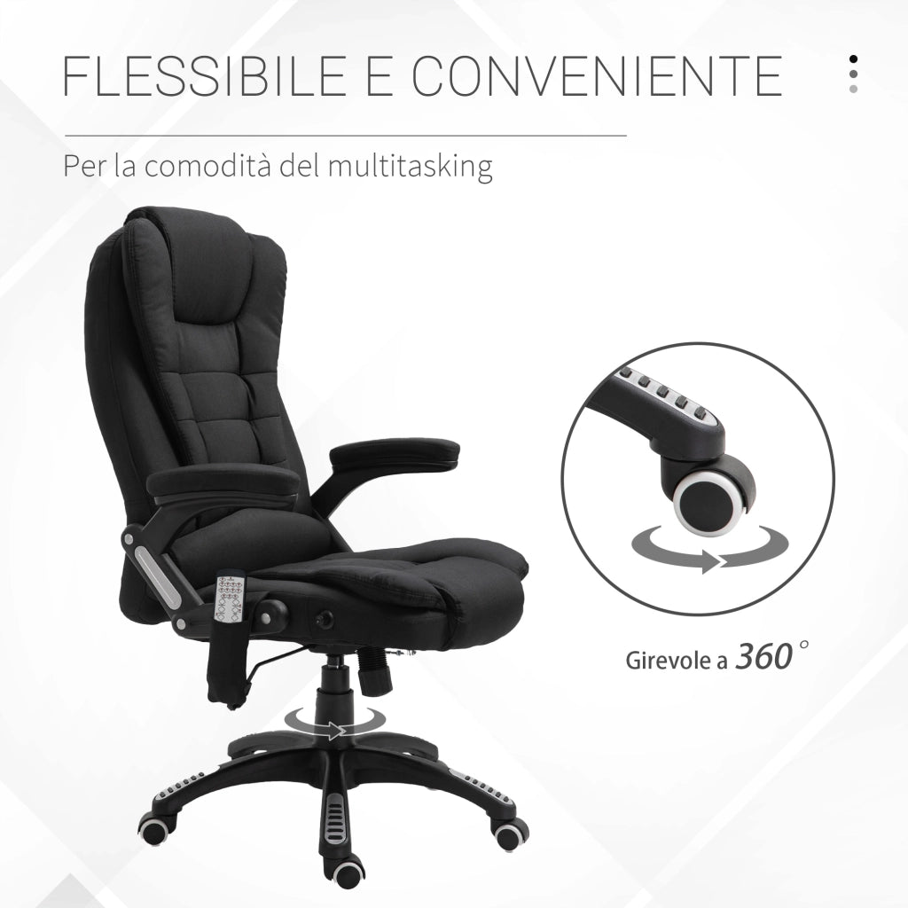 EasyComfort Sedia da Ufficio Massaggiante a 6 Punti e Riscaldata, Altezza Regolabile e Funzione Dondolo, Nero