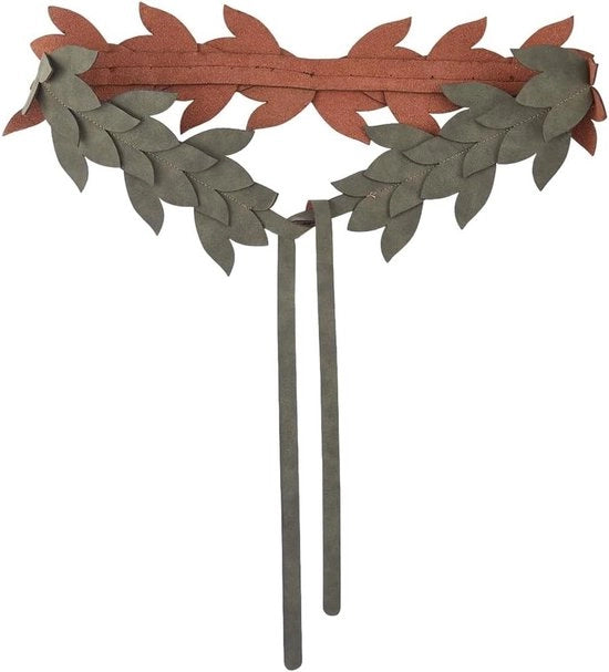 Accessorio di costume per Halloween e cosplay, cintura di stile medievale con foglie in pelle PU, colore marrone.