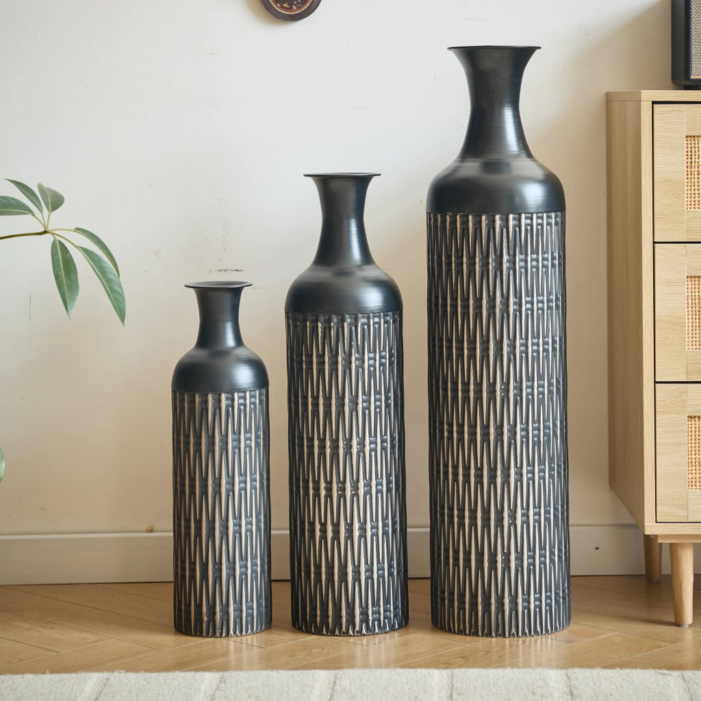 VASI DA TERRA Set da 3 pezzi 50/66/83 cm Metallo Nero