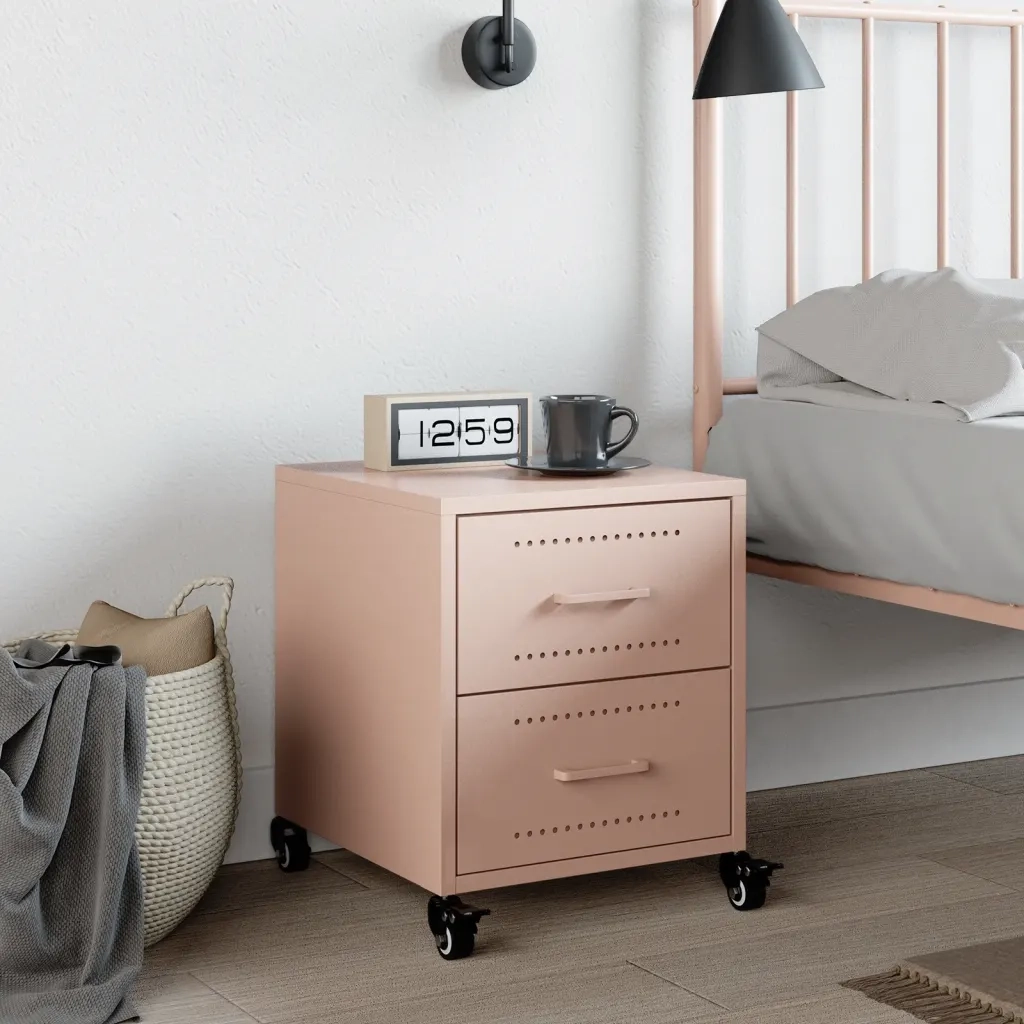 Comodino | Armadio da Notte | Mobiletto da notte Rosa 36x39x43,5 cm in Acciaio