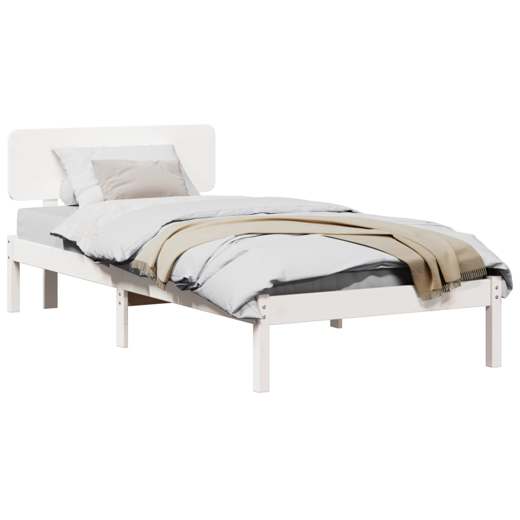 Struttura Letto con Testiera Bianca 80x200 cm Legno Massello di Pino