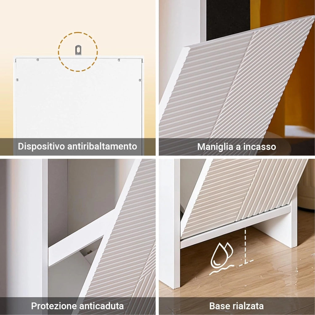 Mobile Bagno Salvaspazio con Cesto Portabiancheria – Armadietto Bagno Alto e Stretto in MDF Bianco con Ripiani Regolabili e Antiribaltamento Mobile Lavanderia 30x170x30 cm BZR158-W