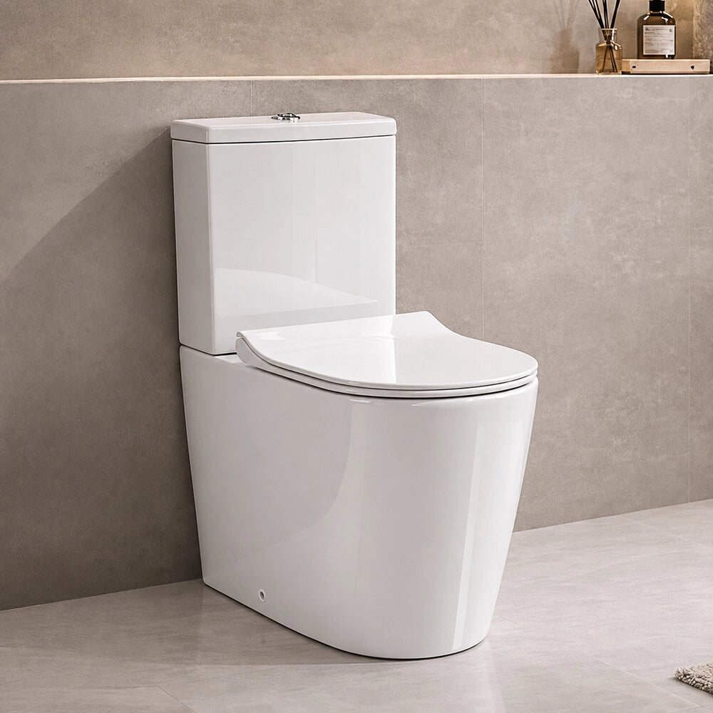 Wc monoblocco filomuro bianco lucido in ceramica con scarico universale rimless Kyoto