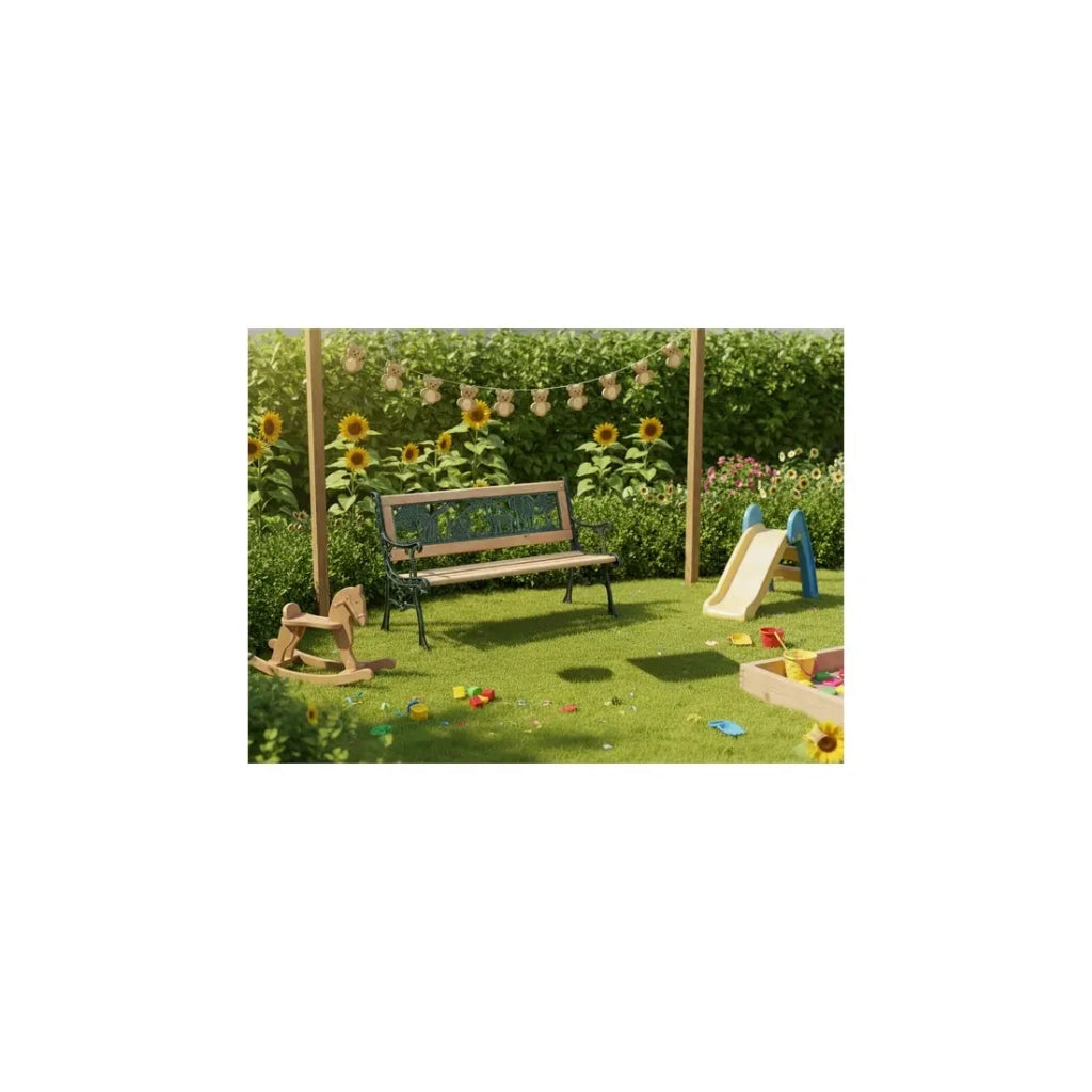 Banco da esterno per bambini ANIMA 82 cm legno e ghisa verde giardino