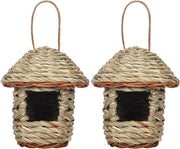 Set di 2 nidi per uccelli appesi in paglia per giardino e esterno - Fatto a mano con erba naturale - Adatto per terrazza, prato e casa - Ideale per uccelli come il colibrì