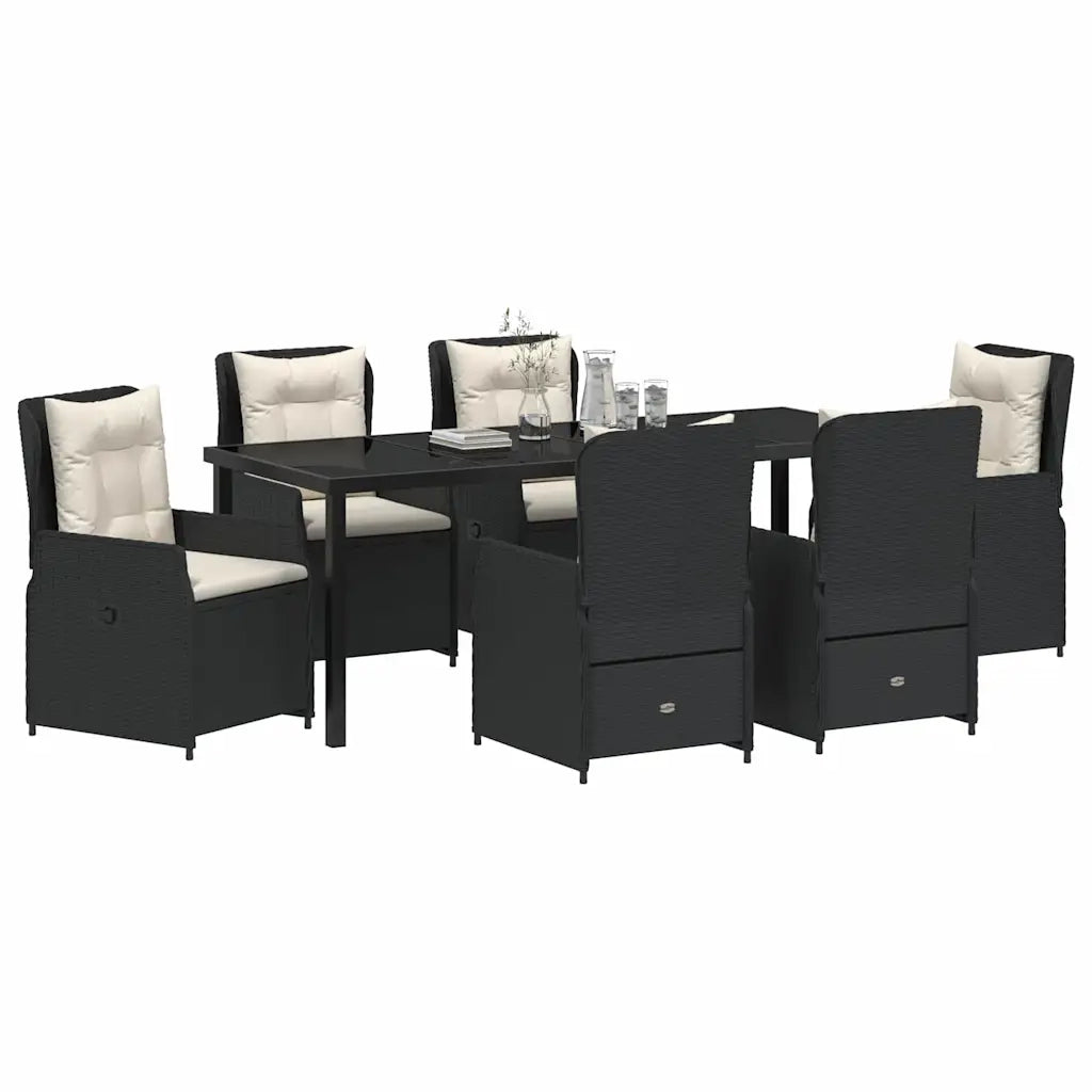 Set da Pranzo per Giardino 7 pcs Nero polyrattan 3380944