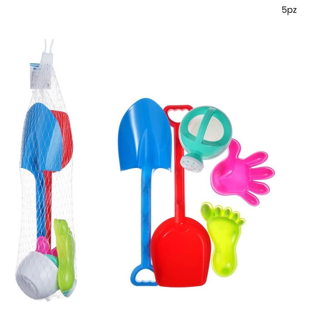 Trade Shop - Set 5pz Giocattoli Da Spiaggia Bambini Con Paletta Rastrello Innafiatoio Formine 618568 -