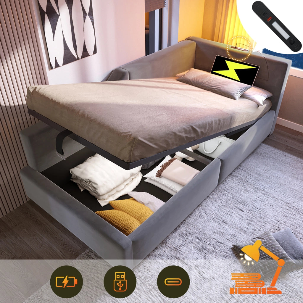 Letto giorno funzione contenimento velluto grigio 90x200 cm