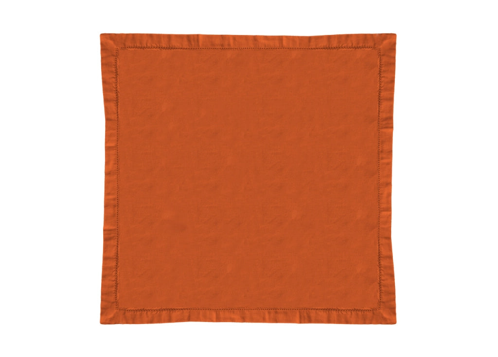 Tovaglia Cucina Soggiorno In Cotone Con Orlo A Giorno In Tinta Unita Ajour - 85x85cm - Rust