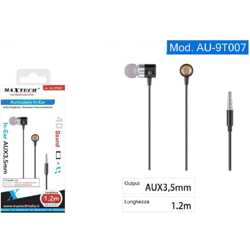 Trade Shop - Auricolari Cuffie In-ear Cavo 1,2 Metri Connettore Aux 3,5mm Smartphone Au-9t007 -