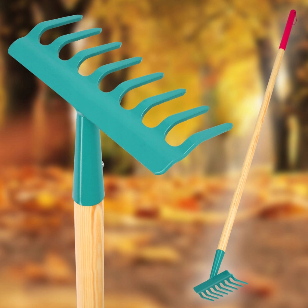 Rastrello per foglie KADAX per giardino, erba, manico in legno, 134 cm, rastrello da donna a 8 punte