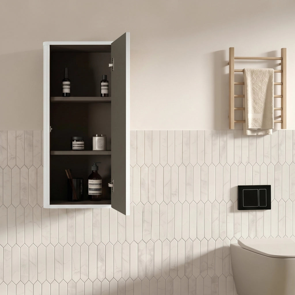 Armadietto da bagno pensile con design a scanalature e apertura a pressione per bagno e soggiorno bianco